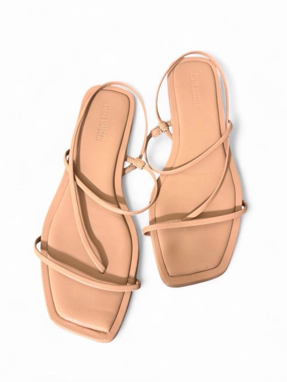 Steve Madden Nude Strappy Square-Toe Flat Sandals